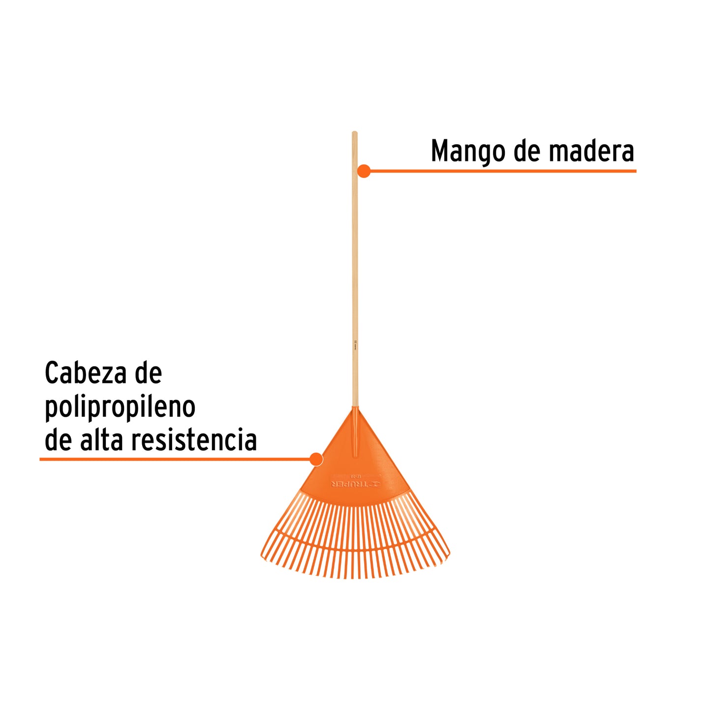 Escoba plástica p/jardín, flexible, 30 dientes, mango 4"