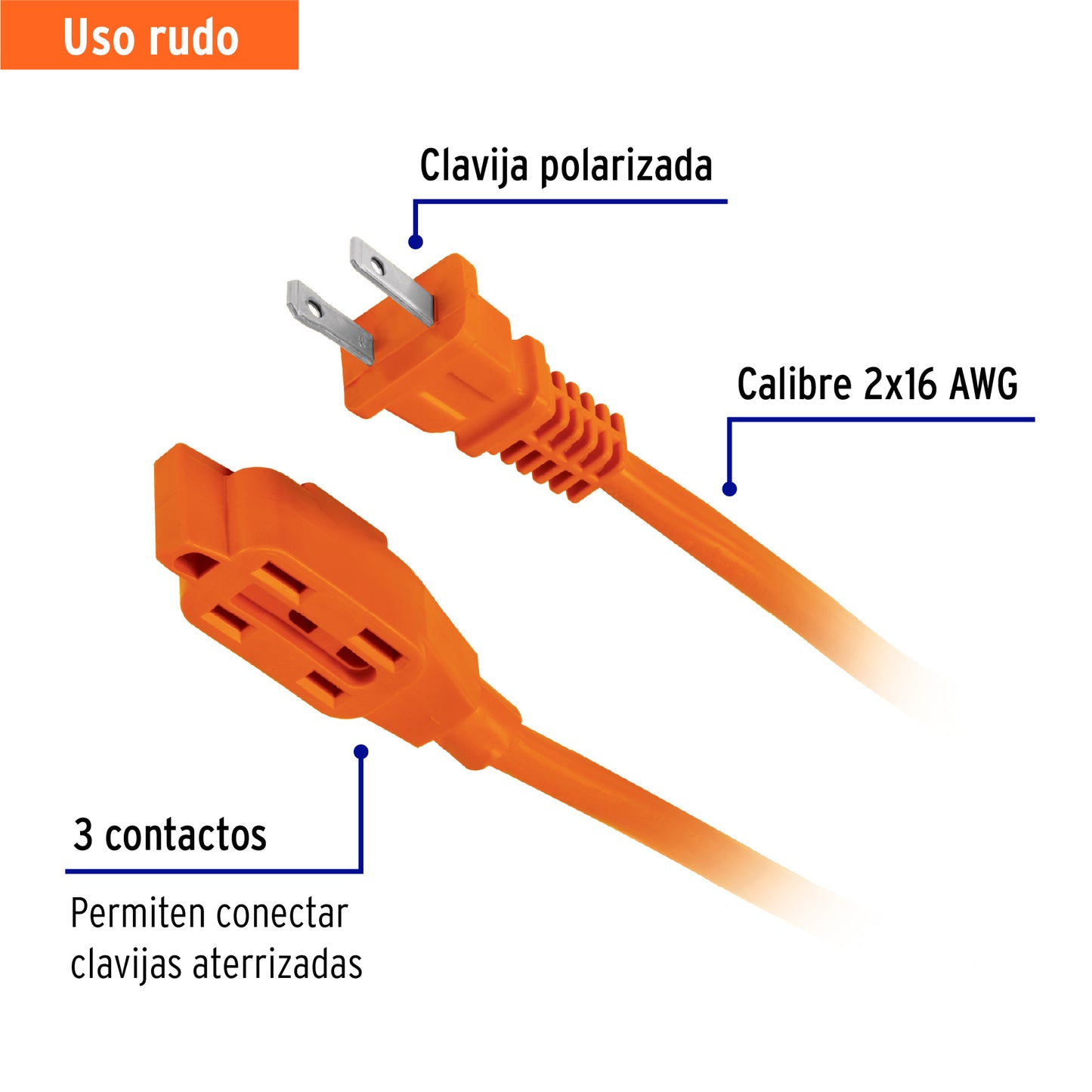 Extensión eléctrica de uso rudo 10 m 2x16 AWG