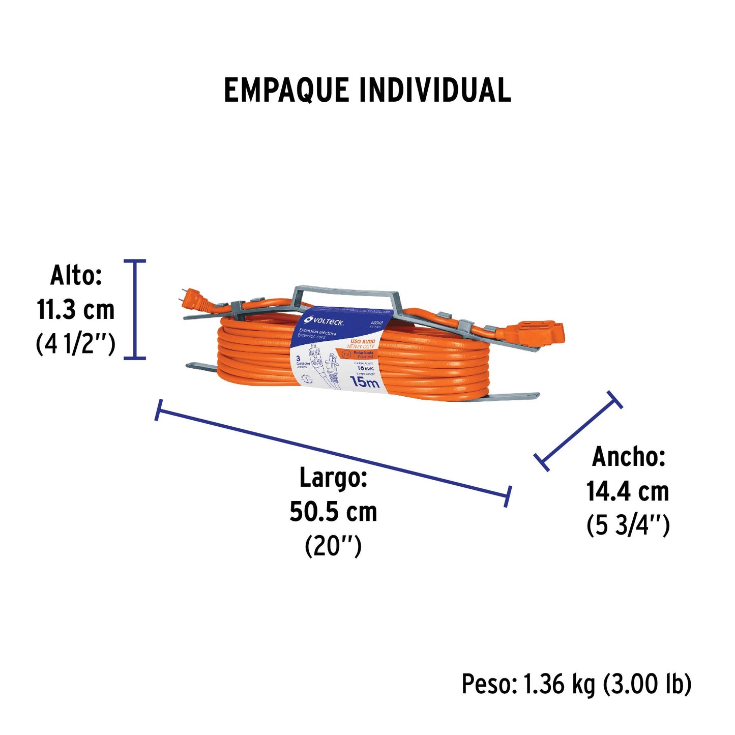 Extensión eléctrica uso rudo de 15 m 2x16 AWG