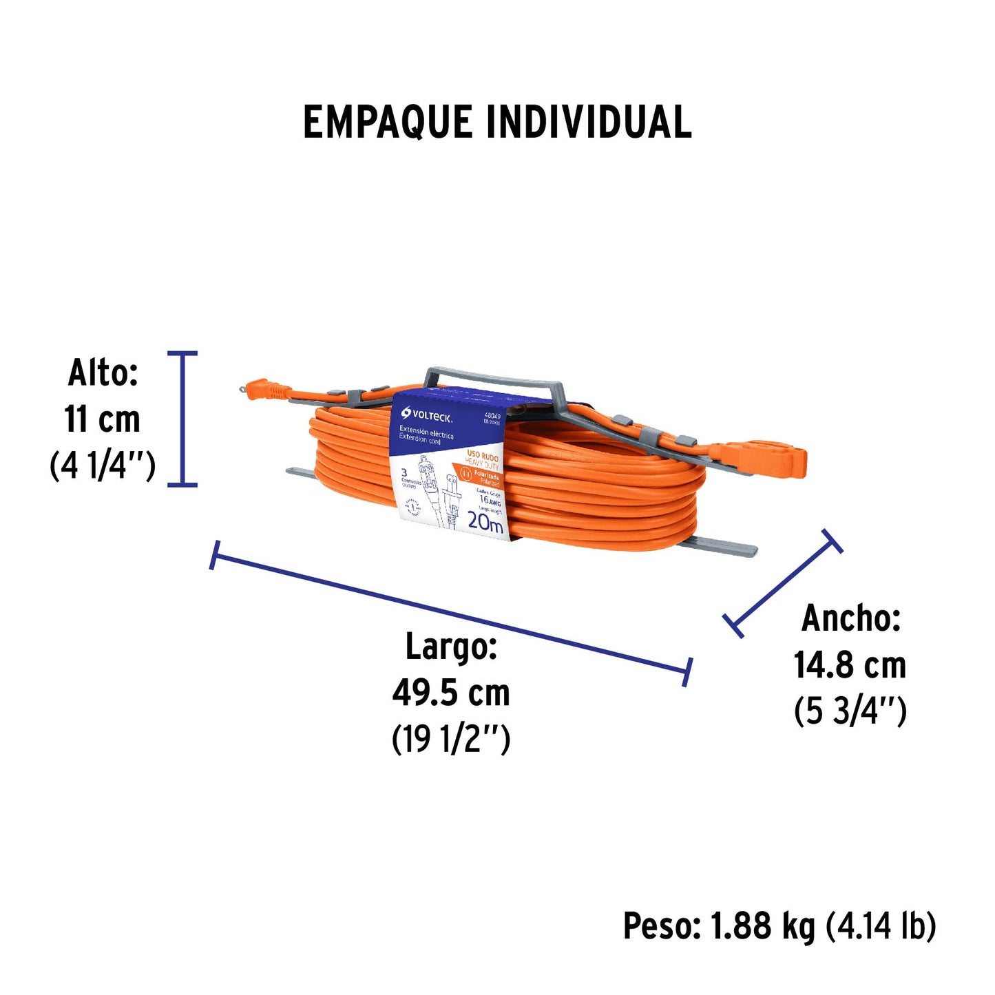 Extensión eléctrica uso rudo de 20 m 2x16 AWG