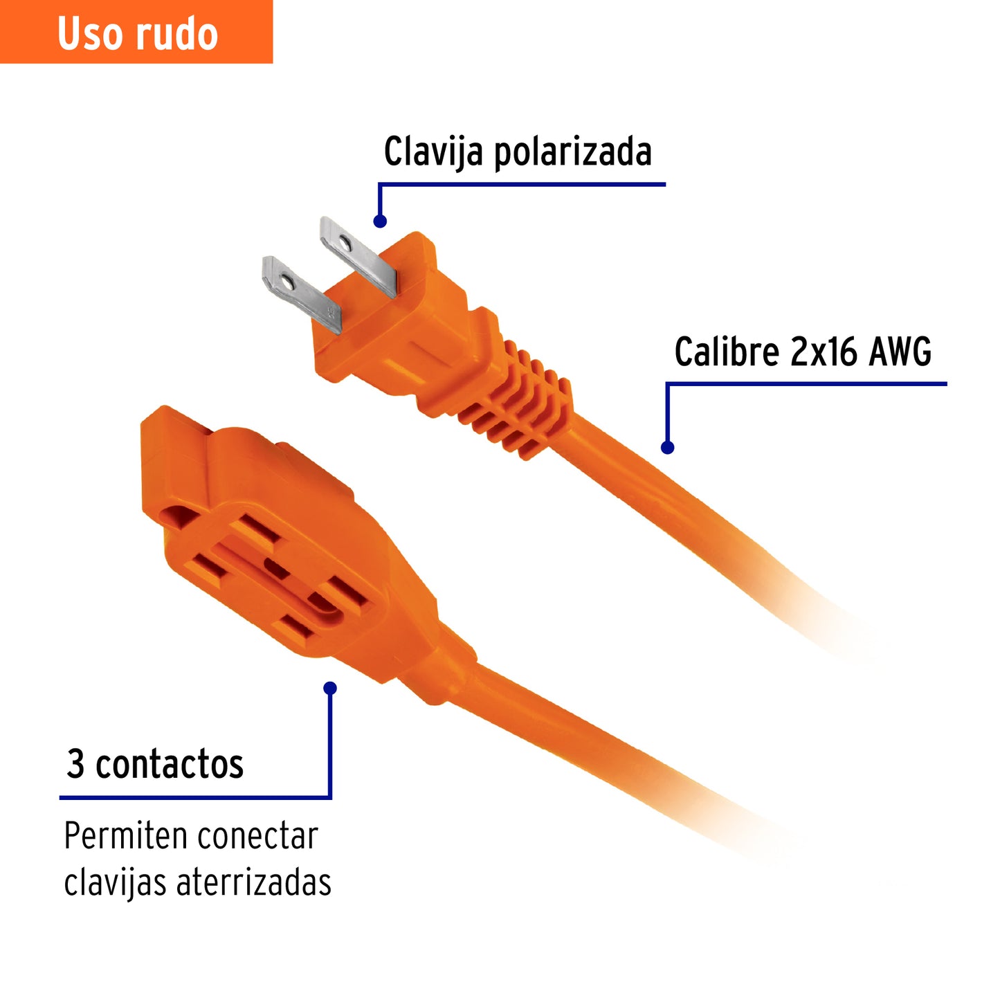 Extensión eléctrica uso rudo de 20 m 2x16 AWG