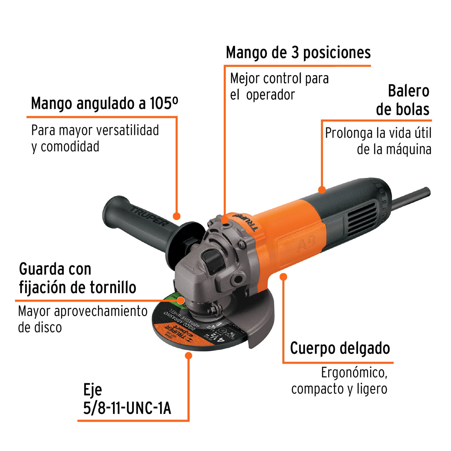 Esmeriladora angular de 4-1/2", 800W