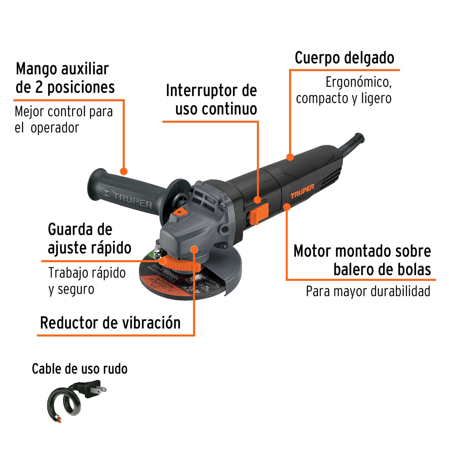 Esmeriladora angular de 4-1/2", 850W.