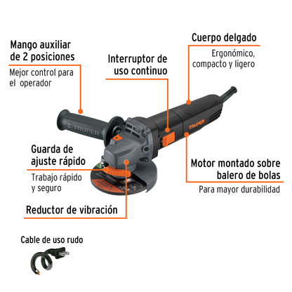 Esmeriladora angular de 4-1/2", 850W.