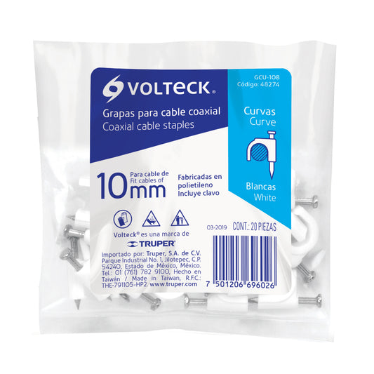 Grapas blancas de 10 mm para cable redondo