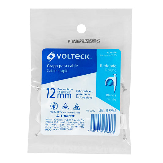 Grapas blancas de 12 mm para cable redondo