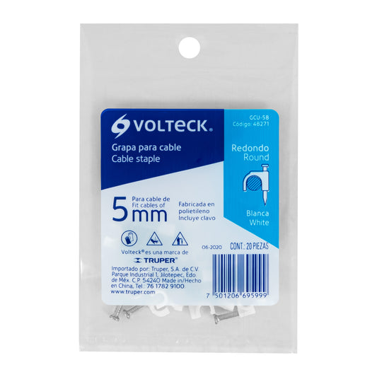 Grapas blancas de 5 mm para cable redondo