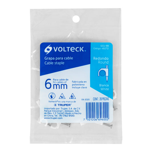 Grapas blancas de 6 mm para cable redondo