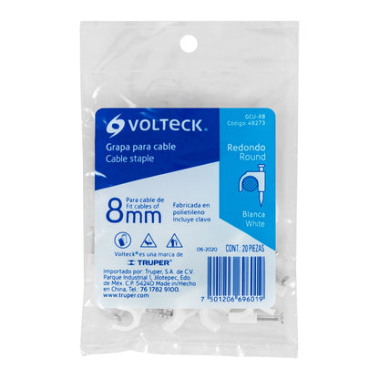 Grapas blancas de 8 mm para cable redondo