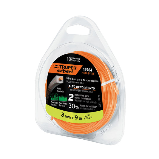 HDU-9-118 Hilo cuadrado dual para desbrozadora, 3mm x 9m