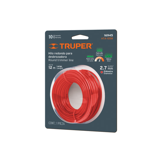 Hilo redondo para desbrozadora, 2.7mm x12m, tarjeta