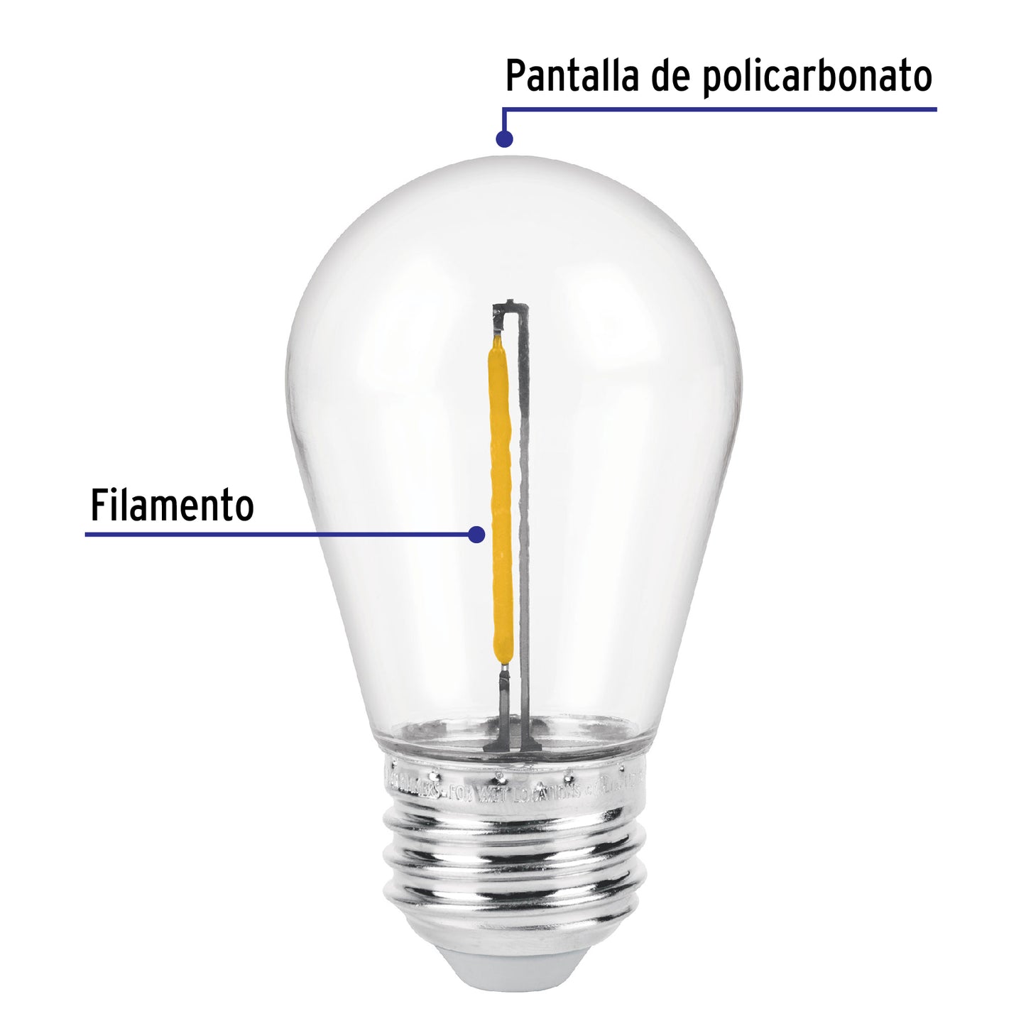 Lámpara LED S14 con filamento  de 1 W luz cálida.