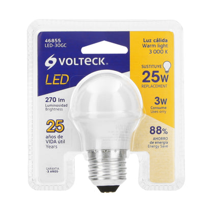 Lámpara LED G45 3W (equivalente 25 W) luz cálida