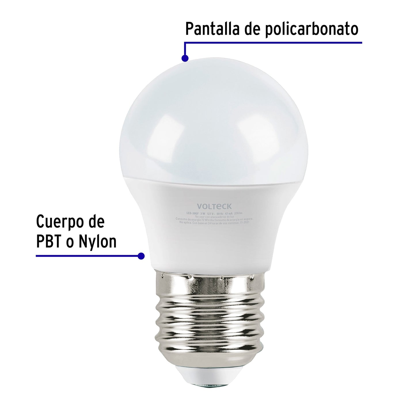 Lámpara LED G45 3 W (equivalente 25 W) luz de día
