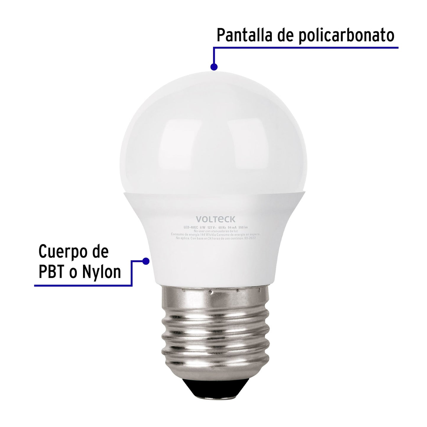 Lámpara de LED G45 6 W (equivalente 40 W) luz cálida