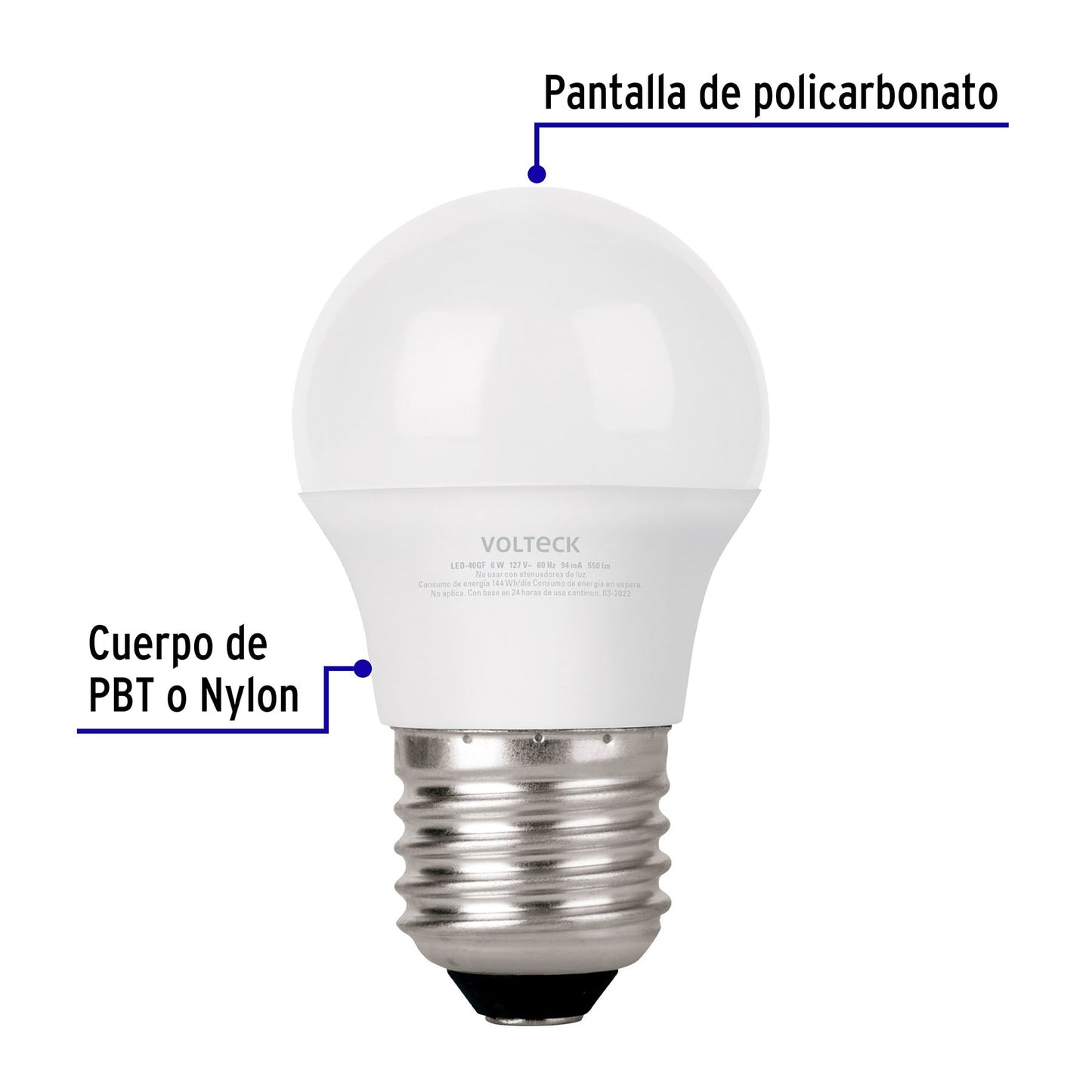 Lámpara LED G45 6 W (equivalente 40 W) luz de día