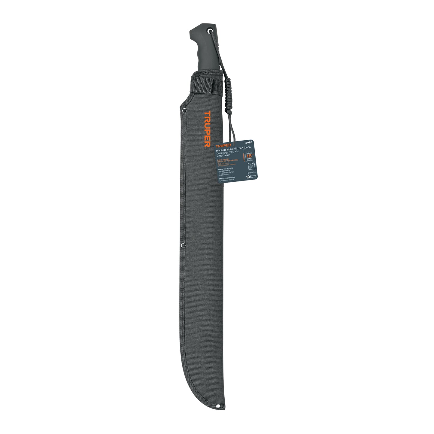 MACH-18X Machete doble filo 18" cacha inyectada, con funda
