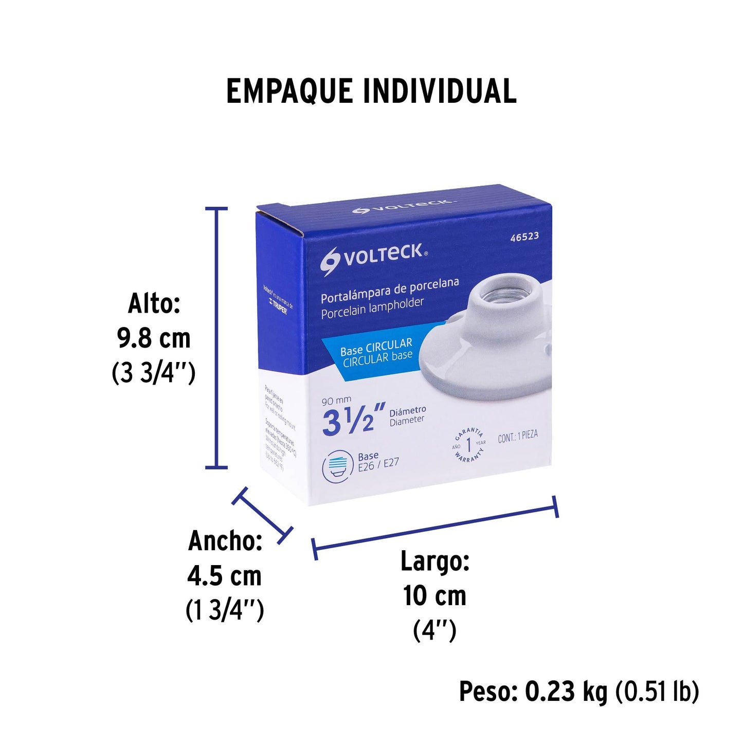Portalámpara de porcelana, redonda 3-1/2"