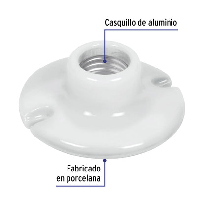 Portalámpara de porcelana, redonda 3-1/2"
