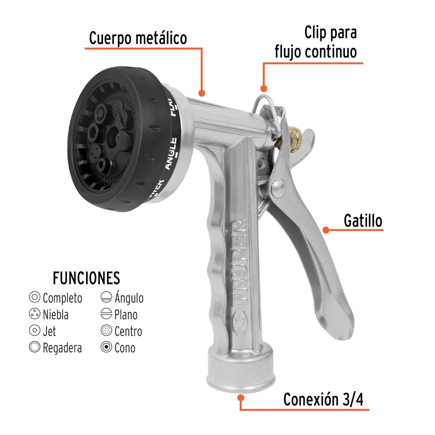 Pistola para riego de 8 funciones met‡lica