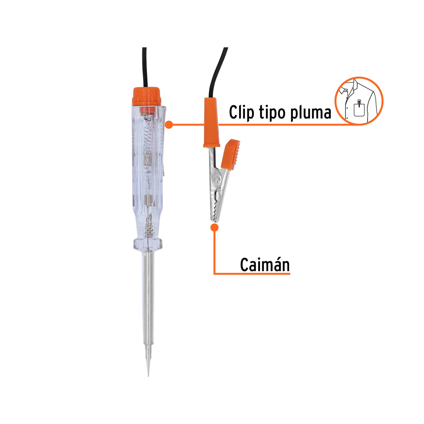 Probador para circuitos de corriente directa 14 cm con caimán