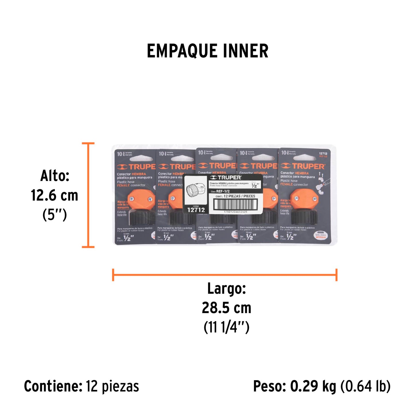 Conector 1/2" hembra de ABS p/manguera