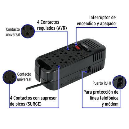 Regulador de voltaje 1600 VA/800W 8 contactos