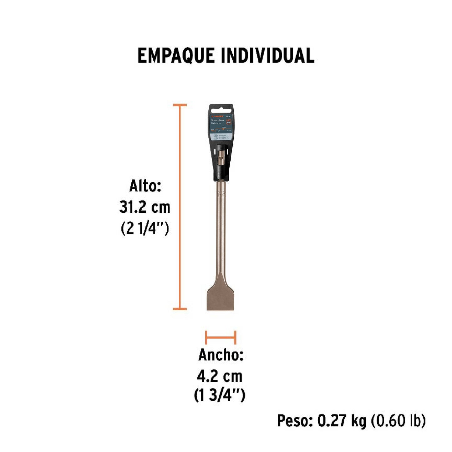 Cincel plano grueso SDS Plus 1-1/2" x 10"